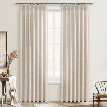 Rustic Linen Curtains, Oatmeal Beige 96" Set of 2