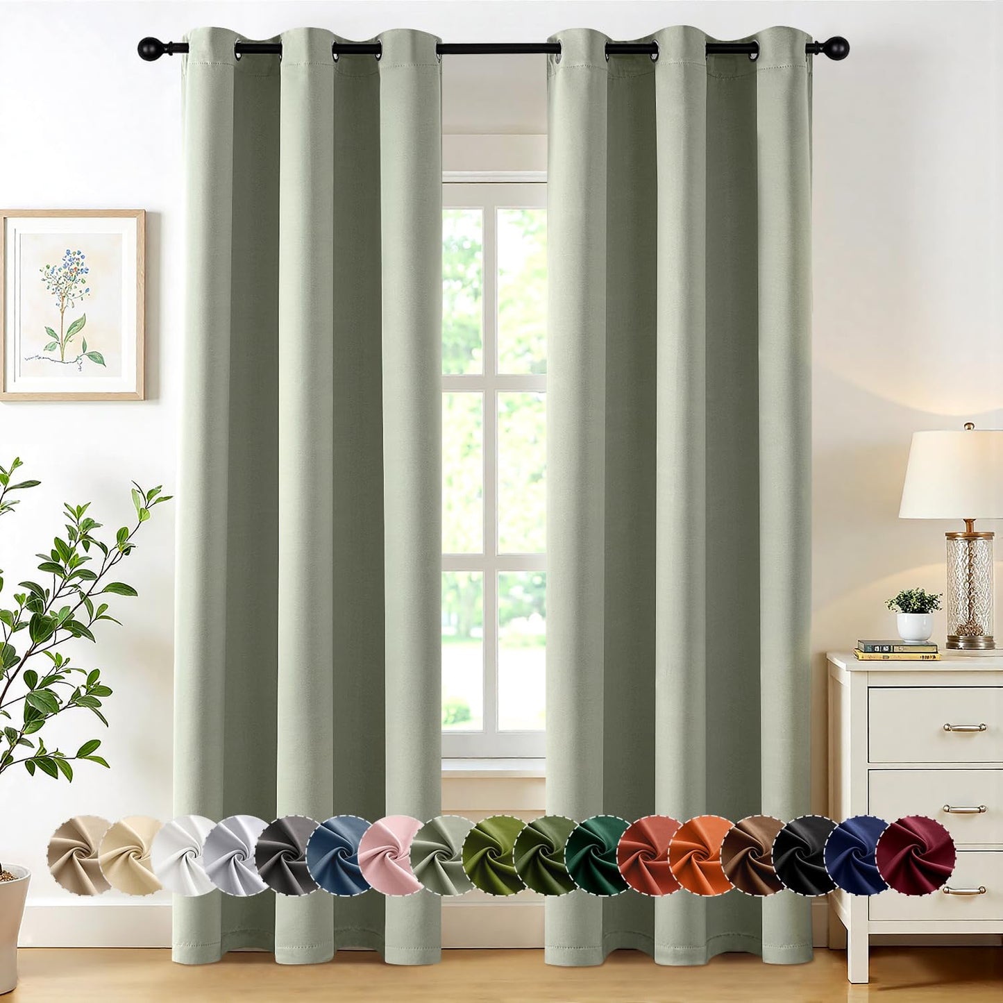Blackout Curtains – Sage Green, 40"x63", 2 Panels