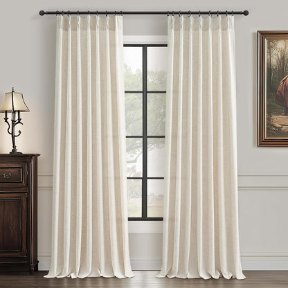 Rustic Linen Curtains, Oatmeal Beige 96" Set of 2