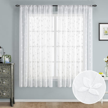 HOMEIDEAS Sheer Curtains 52x63" Green, 2 Panels