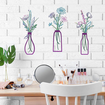 Pigort Metal Flower Wall Art, Beige, 3pcs