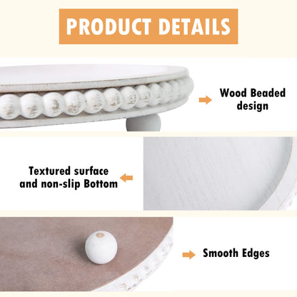 HPC Decor Round White Wood Tray, 12"
