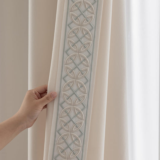 Pinch Pleat Curtains, with Geometric Trim Design