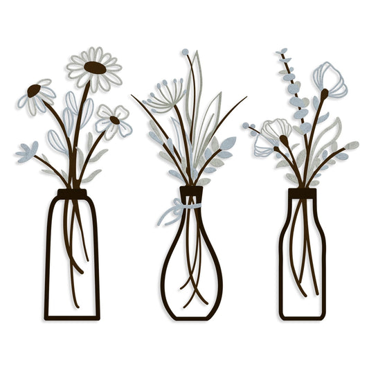Pigort Metal Flower Wall Art, Beige, 3pcs
