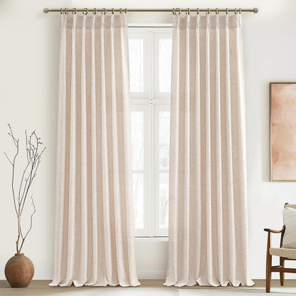 Rustic Linen Curtains, Oatmeal Beige 96" Set of 2