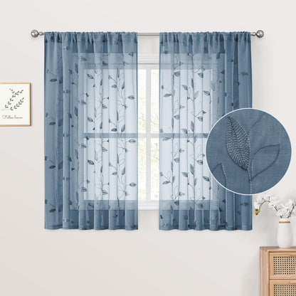 HOMEIDEAS Sheer Curtains 52x63" Green, 2 Panels