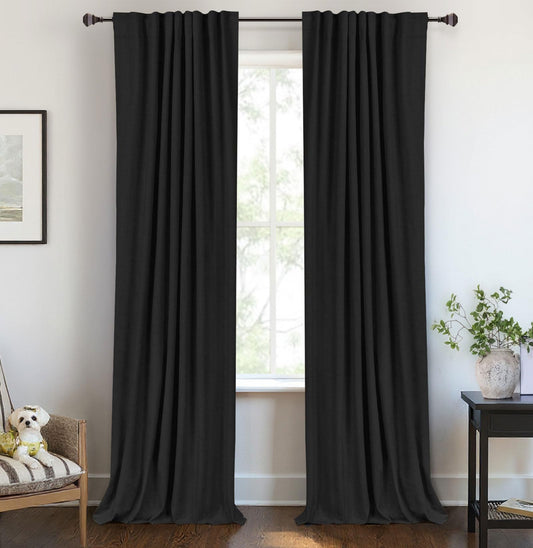 Linen Blackout Curtains 50x120" Moss Green, 2 Panels