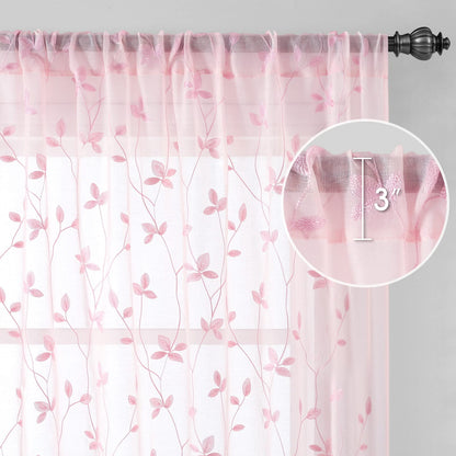 HOMEIDEAS Sheer Curtains 52x63" Green, 2 Panels