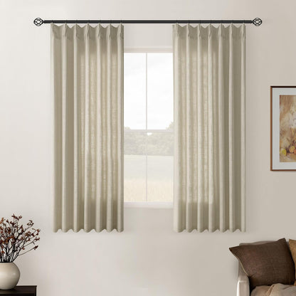 Pinch Pleated Linen Curtains 108" Beige, 2 Panels