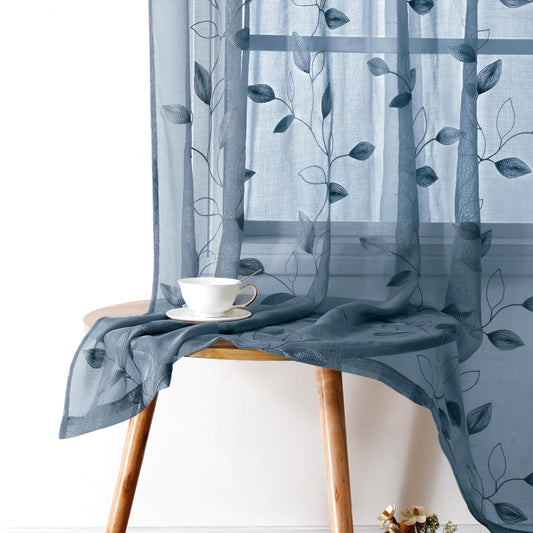 HOMEIDEAS Sheer Curtains 52x63" Green, 2 Panels