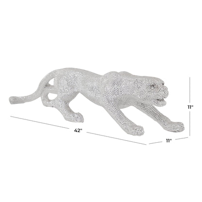 Deco 79 Leopard Statue 42" Silver