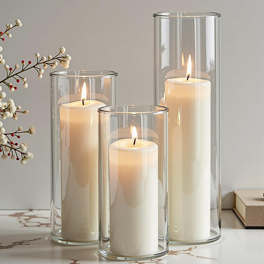36-Pack White Pillar Candles with Glass Cylinder