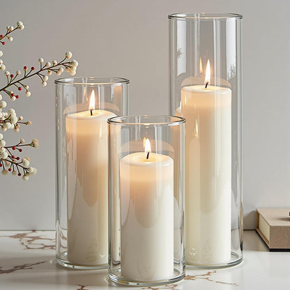 36-Pack White Pillar Candles with Glass Cylinder