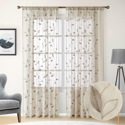 HOMEIDEAS Sheer Curtains 52x63" Green, 2 Panels