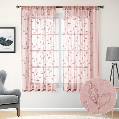 HOMEIDEAS Sheer Curtains 52x63" Green, 2 Panels
