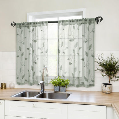 HOMEIDEAS Sheer Curtains 52x63" Green, 2 Panels