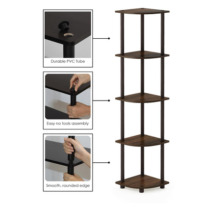 Furinno 5-Tier Corner Shelf, Espresso/Black