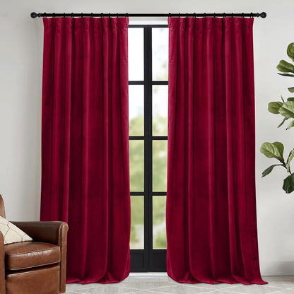 RYB HOME Velvet Curtains 52x108" Green, 2 Panels