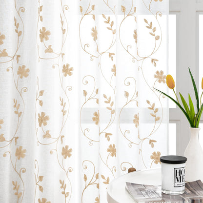 HOMEIDEAS Sheer Curtains 52x63" Green, 2 Panels