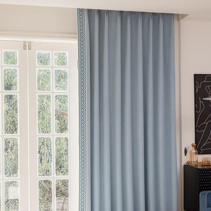Pinch Pleat Curtains, with Geometric Trim Design