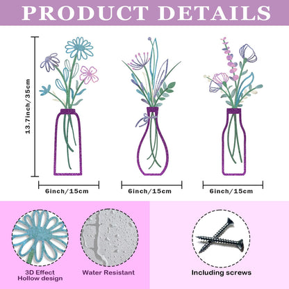 Pigort Metal Flower Wall Art, Beige, 3pcs