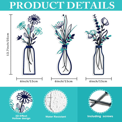 Pigort Metal Flower Wall Art, Beige, 3pcs