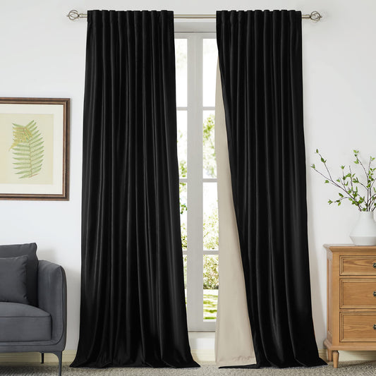 100% Blackout Ivory Off White Velvet Curtains