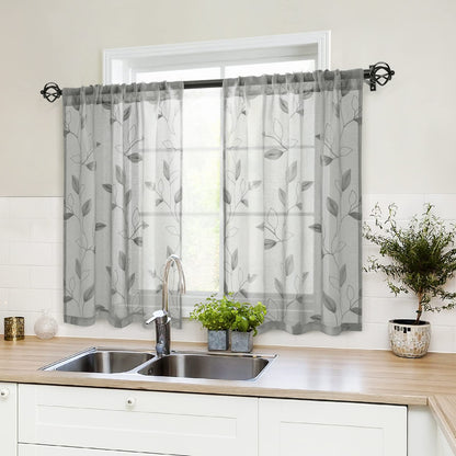 HOMEIDEAS Sheer Curtains 52x63" Green, 2 Panels