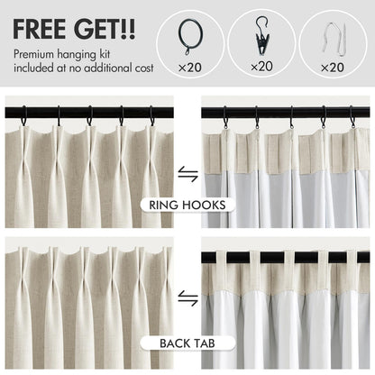 MIULEE Blackout Linen Curtains 96" 2 Panels