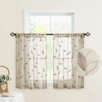 HOMEIDEAS Sheer Curtains 52x63" Green, 2 Panels