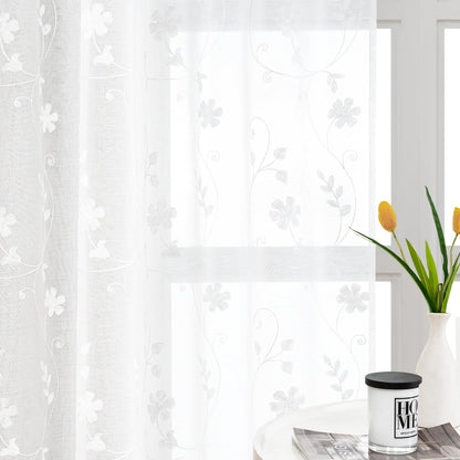 HOMEIDEAS Sheer Curtains 52x63" Green, 2 Panels