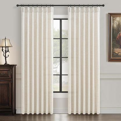 Rustic Linen Curtains, Oatmeal Beige 96" Set of 2