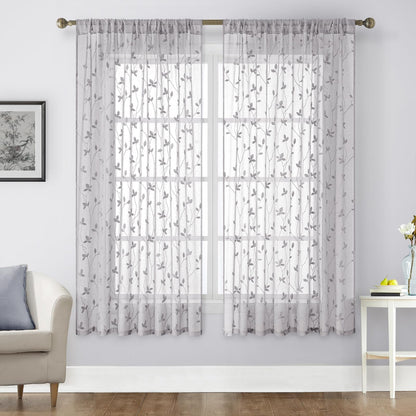HOMEIDEAS Sheer Curtains 52x63" Green, 2 Panels