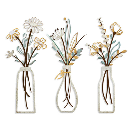Pigort Metal Flower Wall Art, Beige, 3pcs