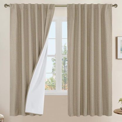 LAMIT Linen Blackout Curtains 60x84" Taupe, 2 Panels