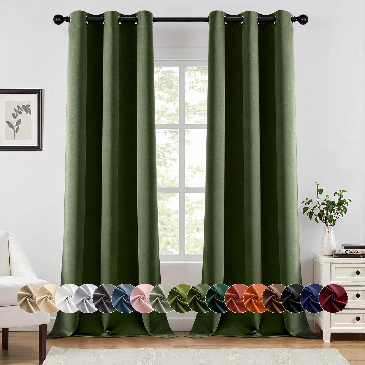 Blackout Curtains – Sage Green, 40"x63", 2 Panels