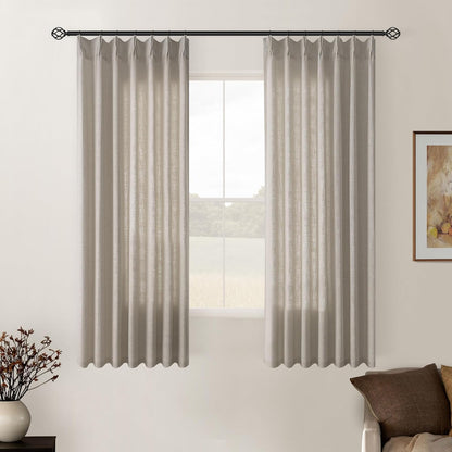 Pinch Pleated Linen Curtains 108" Beige, 2 Panels