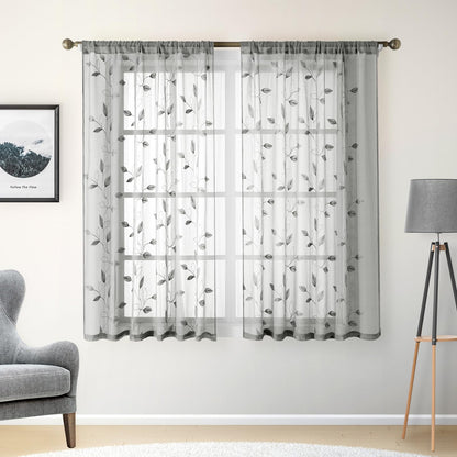 HOMEIDEAS Sheer Curtains 52x63" Green, 2 Panels