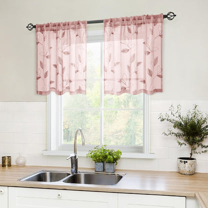 HOMEIDEAS Sheer Curtains 52x63" Green, 2 Panels