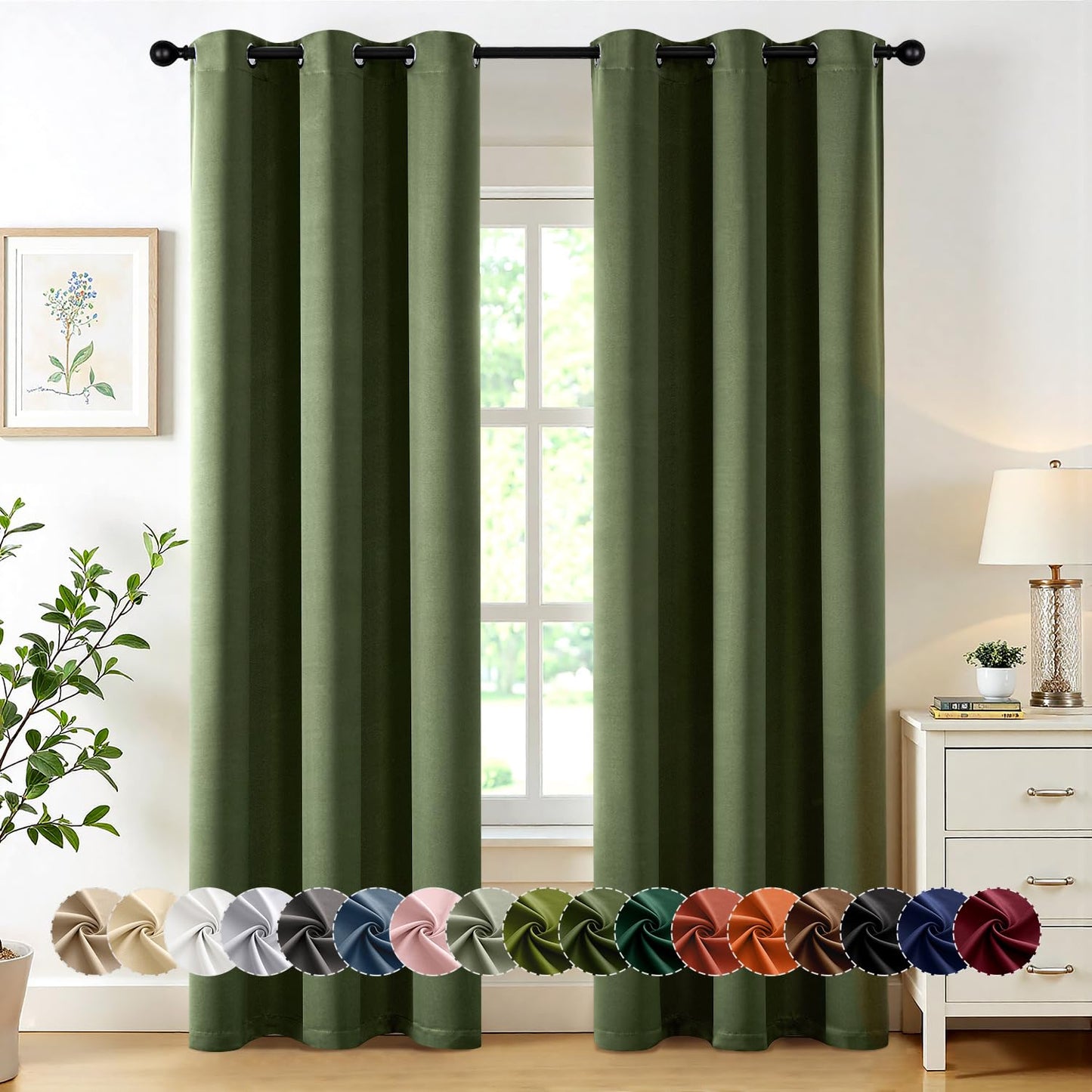 Blackout Curtains – Sage Green, 40"x63", 2 Panels
