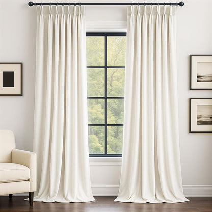 Cream Velvet Blackout Curtains 108", Set of 2