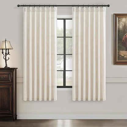 Rustic Linen Curtains, Oatmeal Beige 96" Set of 2