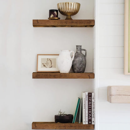 QEEIG Floating Shelves, 3pcs, Rustic Brown