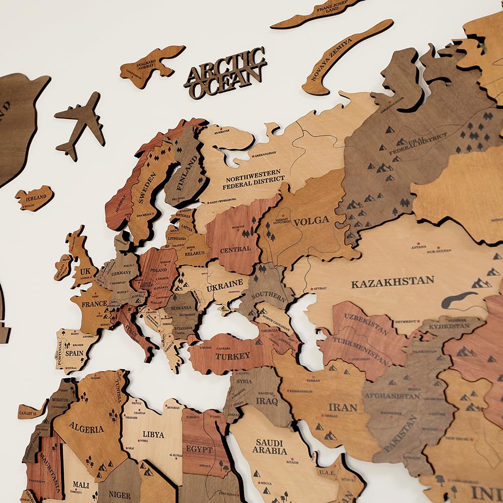 insulvuku 3D Wood World Map Wall Art – XL Brown
