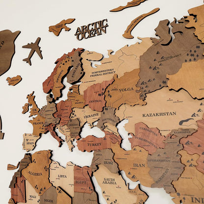 insulvuku 3D Wood World Map Wall Art – XL Brown