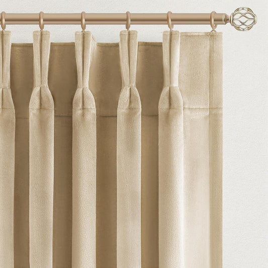Cream Velvet Blackout Curtains 108", Set of 2