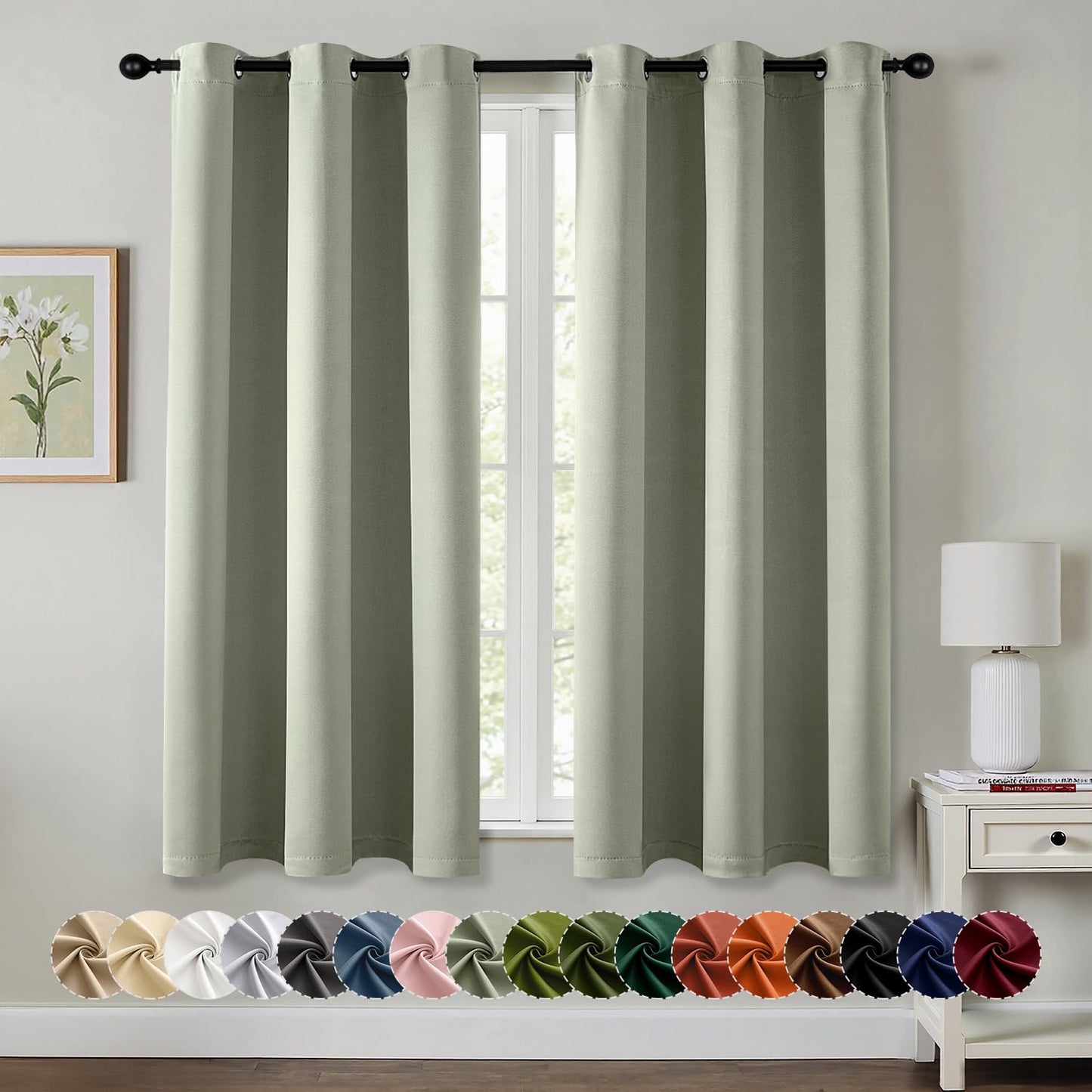 Blackout Curtains – Sage Green, 40"x63", 2 Panels