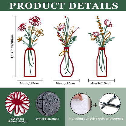 Pigort Metal Flower Wall Art, Beige, 3pcs