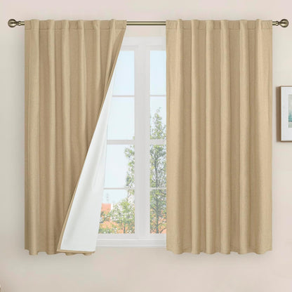 LAMIT Linen Blackout Curtains 60x84" Taupe, 2 Panels