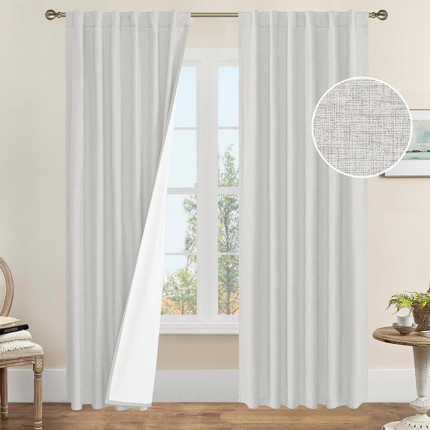 LAMIT Linen Blackout Curtains 60x84" Taupe, 2 Panels
